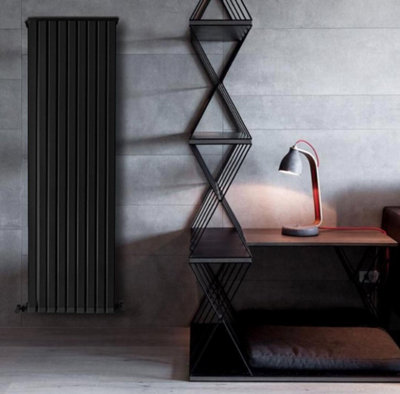 Aluminum Designer Vertical Radiator Compatible with Heat pump. Energy Efficient. Venice . Black