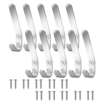 SISI UK® Double Hat And Coat Hooks Aluminium Dress Robe Garment Hangers Hook With Screws Pack Of 10