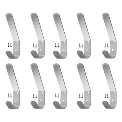 Aluminum Double Hat and Coat Hanger Hooks Coat Dress Robe & Bath Towel Hook for Bathroom Bedroom Kitchen Office with screws 10 pcs