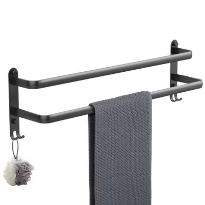 Aluminum Double Towel Bar Rack, Wall-Mounted Bathroom Shelf & Towel Rail