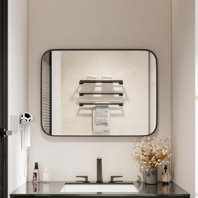 Aluminum Frame Bathroom Vanity Wall Mirror with Rounded Corner W 800 x D 600 mm