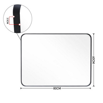 Aluminum Frame Bathroom Vanity Wall Mirror with Rounded Corner W 800 x D 600 mm