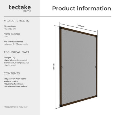 Aluminum-framed window screens 100 x 120 cm - brown