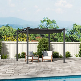 Aluminum Garden Gazebo with Retractable Canopy Heavy Duty Awnings 3 x 3m
