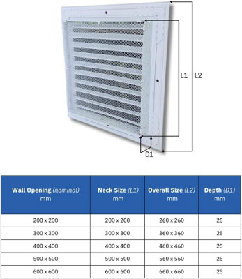 Aluminum Return Air Grille Fixed Louvre White Powder Coated with Steel Mesh (600 x 600 mm)