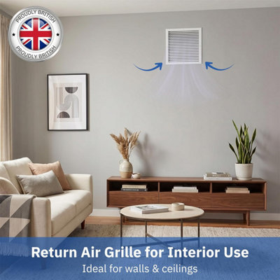 Aluminum Return Air Grille Fixed Louvre White Powder Coated with Steel Mesh (600 x 600 mm)