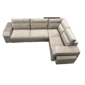 ALUNA Corner Sofa Bed with Footstool with pull out bed Beige Velvet 305 x 205 cm