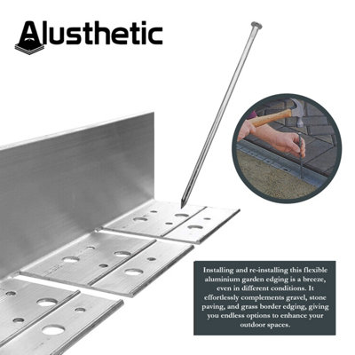 Alusthetic Aluminium Flexible Edge Securing Pin - 250mm Long Earth Nail for Metal Lawn Edging - Pack of 10