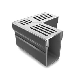 Alusthetic Corner Piece For PVC Threshold Drainage Channel With Aluminium Silver Grating - Driveway Garden Drain System - 1 Unit