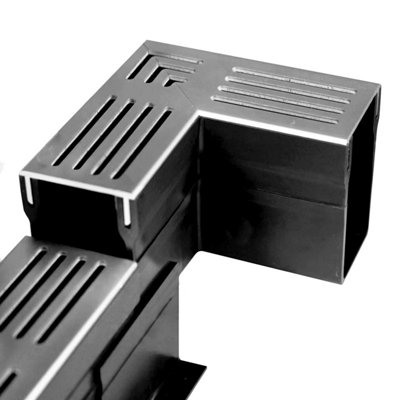 Alusthetic Corner Piece For PVC Threshold Drainage Channel With Aluminium Silver Grating - Driveway Garden Drain System - 2 Units