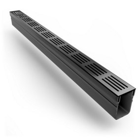 Alusthetic PVC Threshold Drainage Channel With Aluminium Black Grating - Driveway Patio Garden Drainage System - 1 x 1m Length