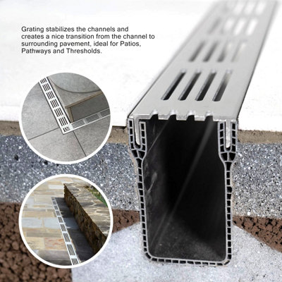 Alusthetic PVC Threshold Drainage Channel With Aluminium Black Grating - Driveway Patio Garden Drainage System - 4 x 1m Length