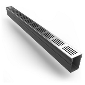 Alusthetic PVC Threshold Drainage Channel With Aluminium Silver Grating - Driveway Patio Garden Drainage System - 1 x 1m Length