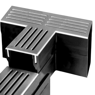 Alusthetic T-Section For PVC Threshold Drainage Channel With Aluminium Black Grating - Driveway Garden Drain System - 2 Units