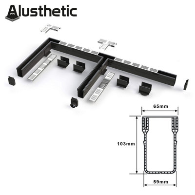 Alusthetic T-Section For PVC Threshold Drainage Channel With Aluminium Black Grating - Driveway Garden Drain System - 2 Units