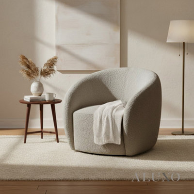 ALUXO Nolita Boucle Accent Swivel Arm Chair Koala Grey-Brown Teddy ...
