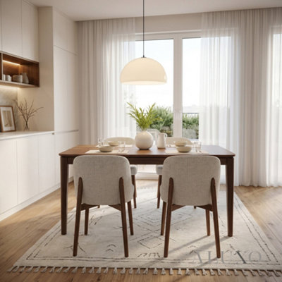 ALUXO Sherwood 1.5m Walnut Dining Set - Tapered Leg Table with 6 Dino ...