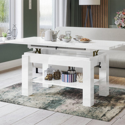 Alva 2 in 1 Extending Coffee / Dining Table 110-150cm - White Gloss