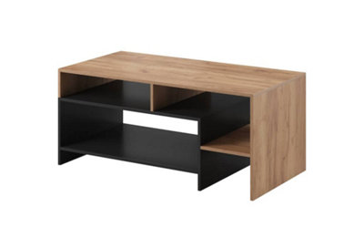 Alva Contemporary Coffee Table 2 Shelves Oak Gold Craft Effect & Black (H)530mm (W)1200mm (D)600mm