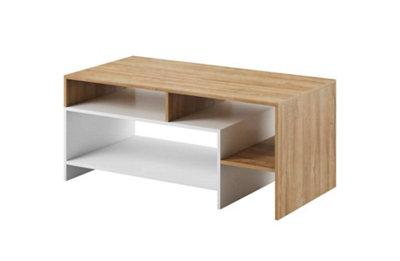 Alva Contemporary Coffee Table 2 Shelves Oak Grandson Effect & White (H)530mm (W)1200mm (D)600mm