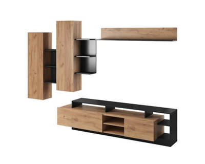 Alva Entertainment Unit - Modern Living for TVs Up To 70", Oak Gold Craft & Black, W2600mm H1720mm D440mm