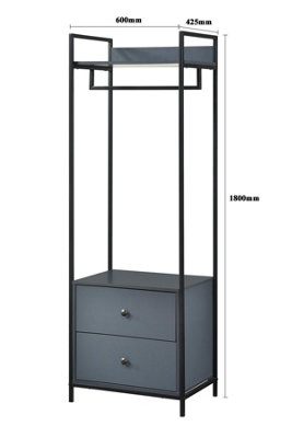 Alva Open Double Wardrobe with 2 Drawers Dark Grey Storage Clothes Hanging Rail Stand