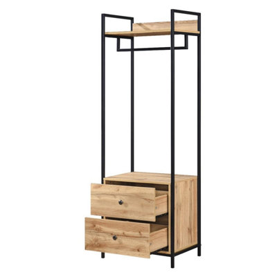 Alva Open Double Wardrobe with 2 Drawers Oak Storage Clothes Hanging ...
