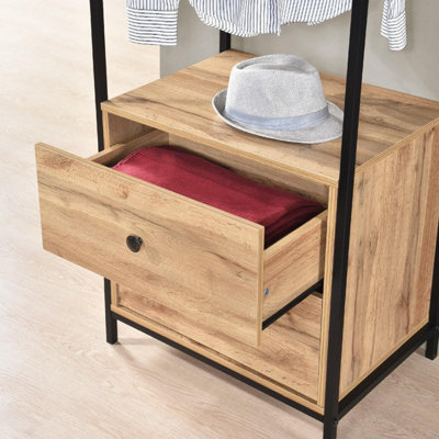 Alva Open Double Wardrobe with 2 Drawers Oak Storage Clothes Hanging ...