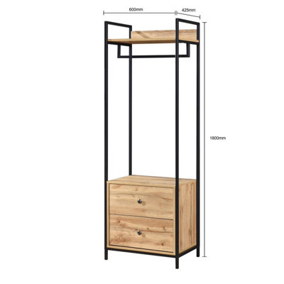 Alva Open Double Wardrobe with 2 Drawers Oak Storage Clothes Hanging ...