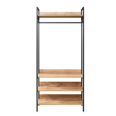 Alva Open Double Wardrobe with 4 Shelves Oak Storage Clothes Hanging ...