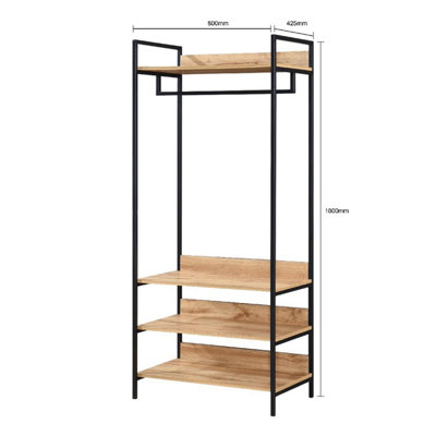 Alva Open Double Wardrobe with 4 Shelves Oak Storage Clothes Hanging ...