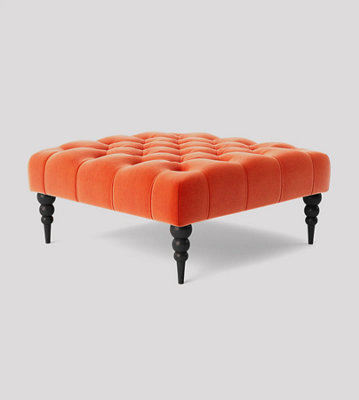 Alyana 75cm Square Ottoman Bench with Wooden Legs - Burnt Orange Plush Velvet Chesterfield Upholstered Footstool