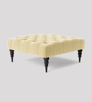 Alyana 75cm Square Ottoman Bench with Wooden Legs - Cream Plush Velvet Chesterfield Upholstered Footstool