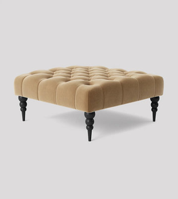 Alyana 75cm Square Ottoman Bench with Wooden Legs - Mink Plush Velvet Chesterfield Upholstered Footstool