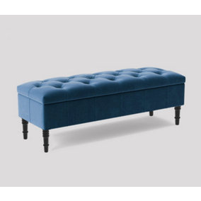 Alyana Ottoman bench with Storage and Turned Wooden Legs, 120cm Wide Ottoman Box - Duck Egg Plush Velvet