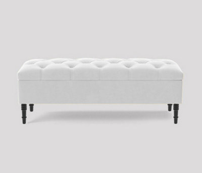 Alyana Ottoman bench with Storage and Turned Wooden Legs, 120cm Wide Ottoman Box - White Plush Velvet