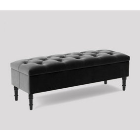 Alyana Ottoman bench with Storage and Turned Wooden Legs, 120cm Wide Ottoman Box