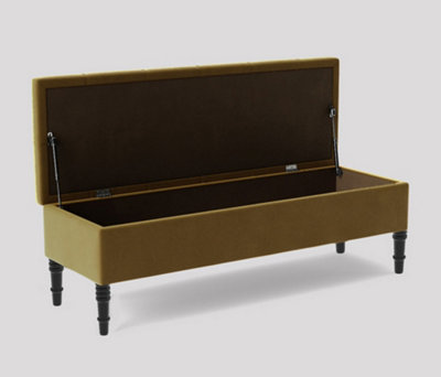 Alyana Ottoman bench with Storage and Turned Wooden Legs. 137cm Wide Ottoman Box - Mink Plush Velvet