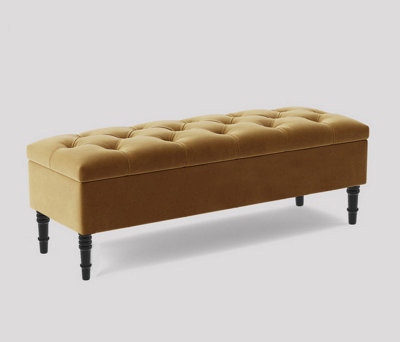 Alyana Ottoman bench with Storage and Turned Wooden Legs. 150cm Wide Ottoman Box - Mink Plush Velvet