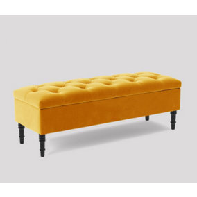 Alyana Ottoman bench with Storage and Turned Wooden Legs, 90cm Wide Ottoman Box