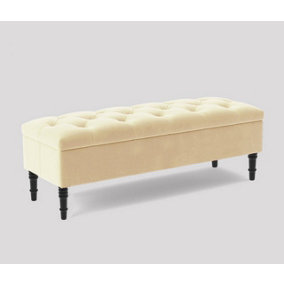 Alyana Ottoman bench with Storage and Turned Wooden Legs, 90cm Wide Ottoman Box
