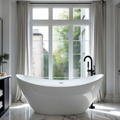 Alzira Ship Shape Freestanding Acrylic Bath 175 x 78cm Gloss White