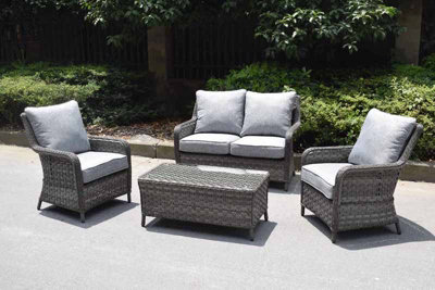 Amalfi 2-Seater Coffee Set - Dark Grey - Weave Rattan - Table & Chair -  Outdoor Garden Furniture