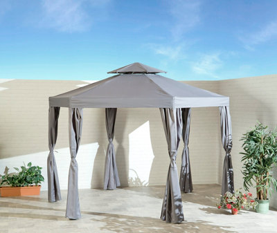 Amalfi 3.4m Steel Grey Hexagonal Gazebo With Curtains