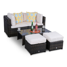 Amalfi 6 Seat Rattan Garden Sofa Set with Coffee Table and 2 Stools - Brown