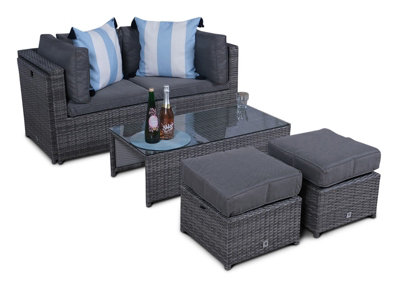 Amalfi 6 Seat Rattan Garden Sofa Set with Coffee Table and 2 Stools - Grey