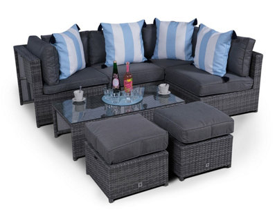 Amalfi 6 Seat Rattan Garden Sofa Set with Coffee Table and 2 Stools - Grey