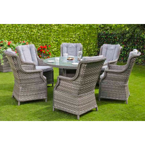 Amalfi 6-Seat Round Set - Dark Grey- Weave Rattan -Table & Chair Set- Outdoor Garden Furniture