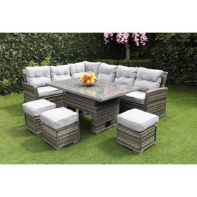 Amalfi Adj Casual Dining Set - Dark Grey - Weave Rattan - Outdoor Garden Furniture