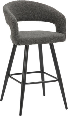 Amalfi Boucle Kitchen Bar Stools, Single, Fixed Height Metal Legs With Footrest, Breakfast Bar Stool - Grey